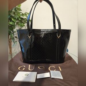 Authentic Gucci Patent Microguccissima Nice Tote In Black. Preowned Excellent